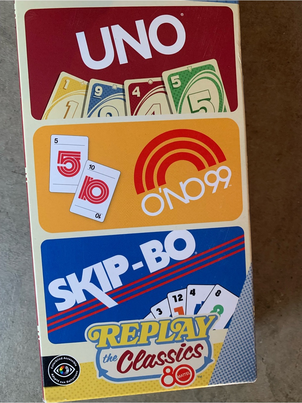 NIB Uno,Skip-Bo Replay The Classics Card Game Set - three games